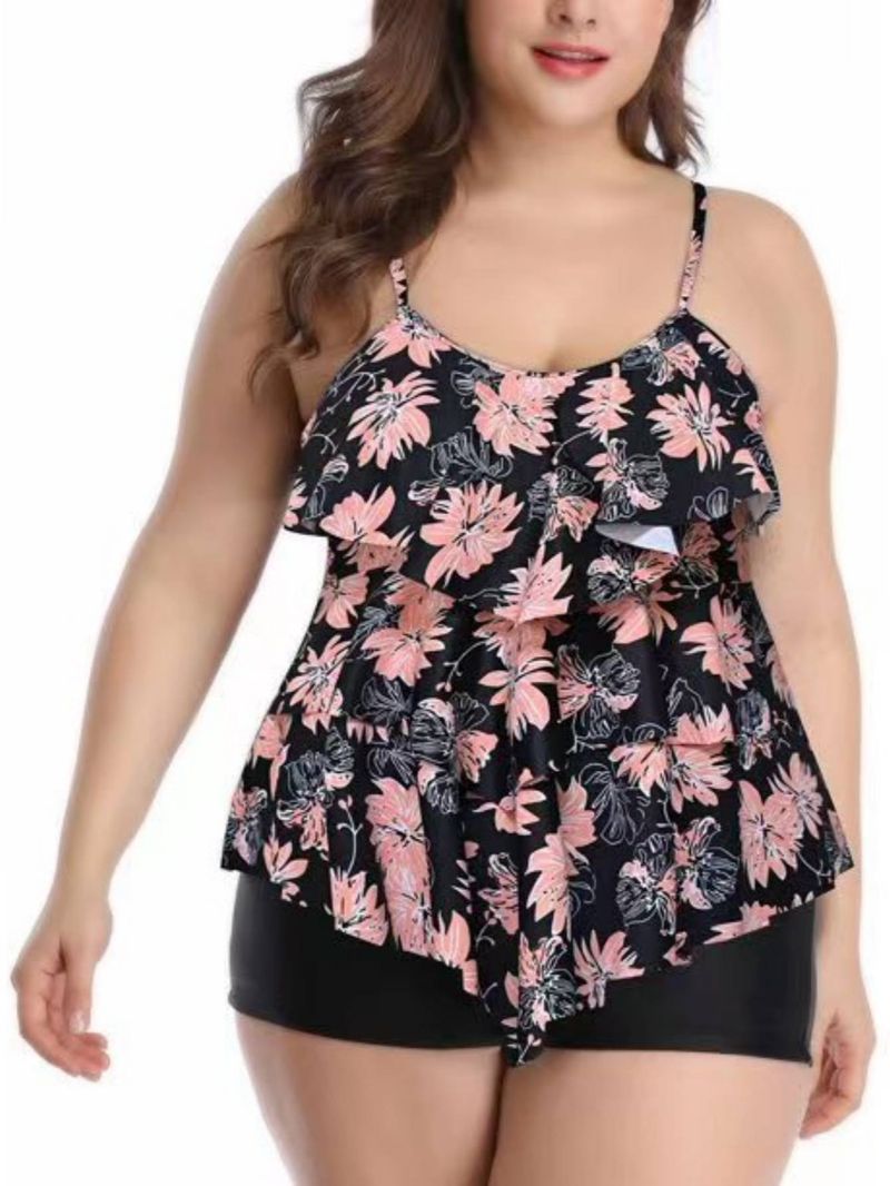 Plus size swimsuit, European and American belly covering, slimming conservative skirt style split body swimsuit, flat angle swim pants_voghion.com