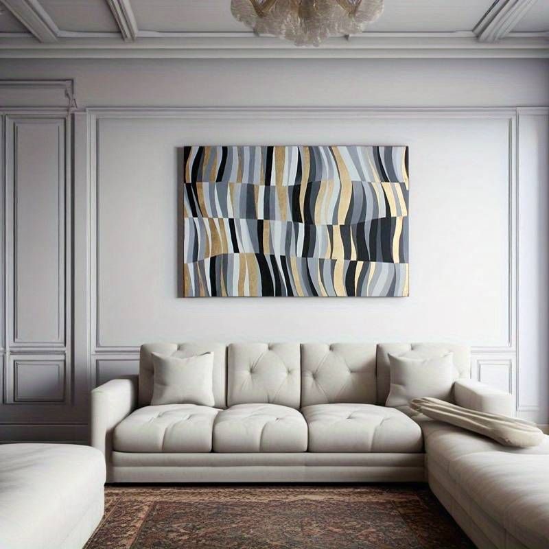 1pc Modern Wall Art Canvas Prints Painting-The Main Colors Are Black, Gray And White, With Golden Lines. The Wavy Lines Are Intertwined_voghion.com