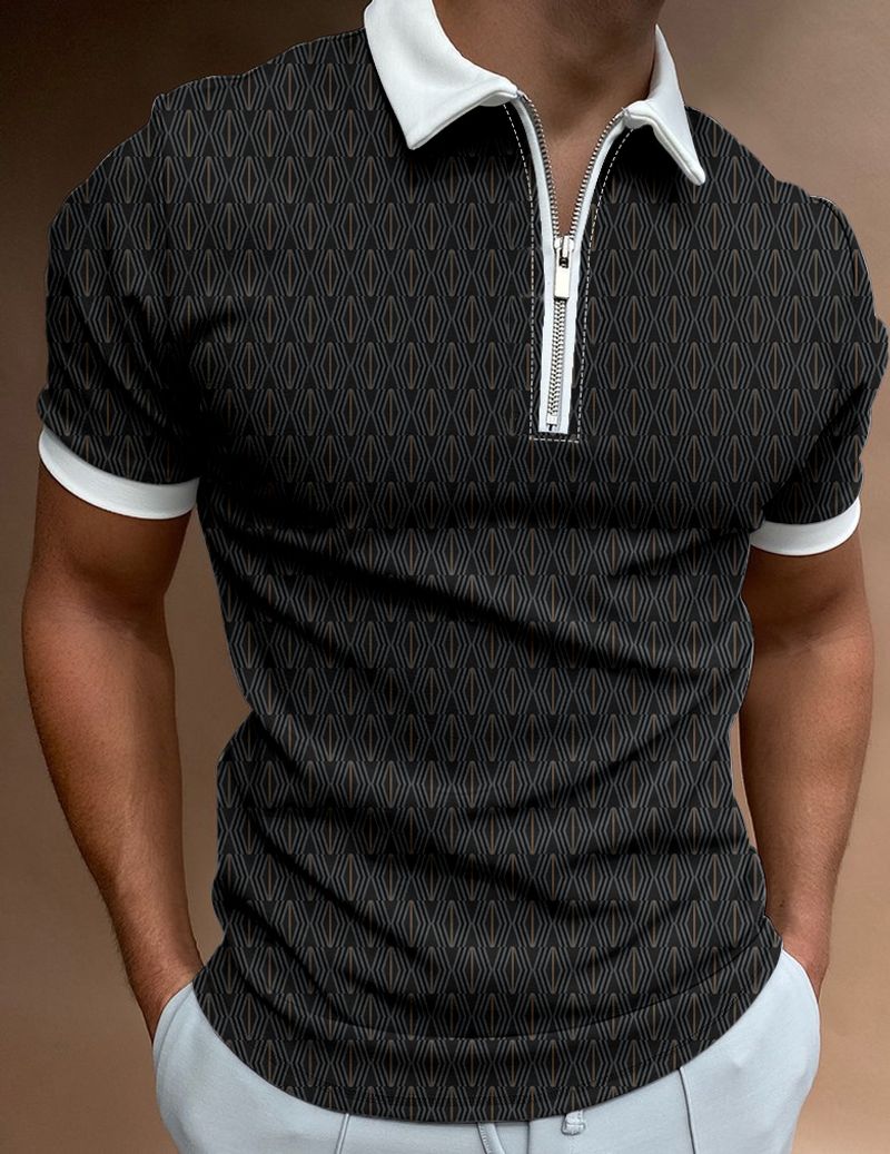 2023 nei Summer Männer gedréckt Polo Shirt Graffiti Kuerzarm Zipper Kraang Kleeder Polo Shirt Männer 3D Dréckerei_voghion.com