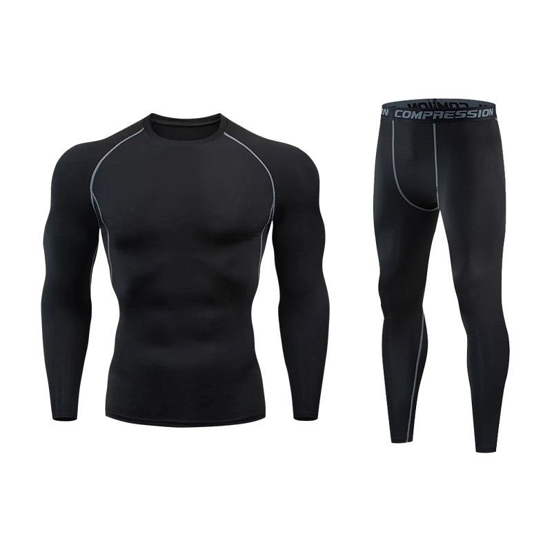 Men's 2-Piece Compression Workout Set - Moisture-Wicking Gym Base Layer For Basketball, Running & Hiking - Breathable Quick-Dry_voghion.com