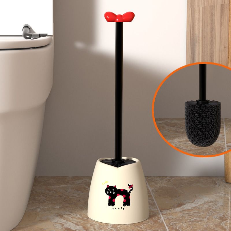 Grazioso set di scopino per WC con supporto – Setole morbide, testa pieghevole, pulizia a 360° (rosa/bianco/crema, plastica, antigraffio)_voghion.com