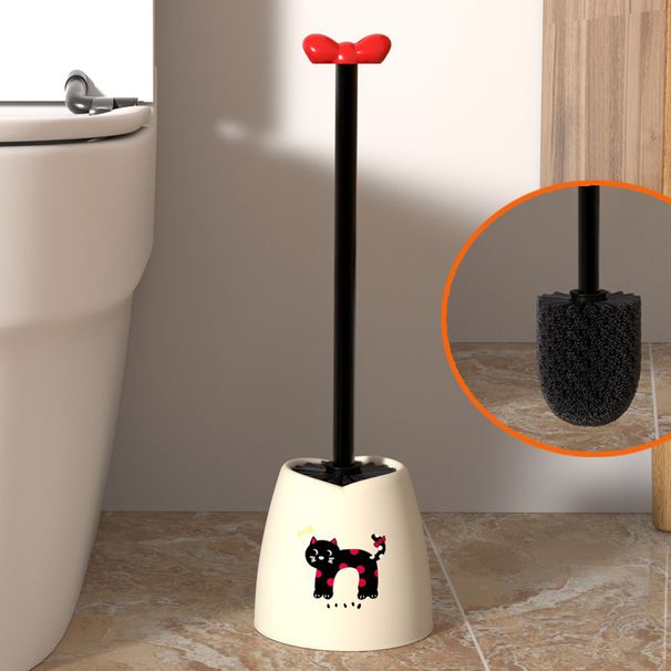 Grazioso set di scopino per WC con supporto – Setole morbide, testa pieghevole, pulizia a 360° (rosa/bianco/crema, plastica, antigraffio)_voghion.com