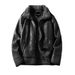 Men's Faux Shearling Fleece-Lined Jacket – Slim Fit, Stand Collar (Black/Brown, M-5XL)_voghion.com