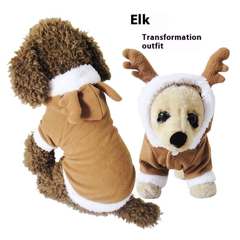 Christmas cat dog puppy cosplay, reindeer transformation costumes, autumn and winter pet costumes_voghion.com