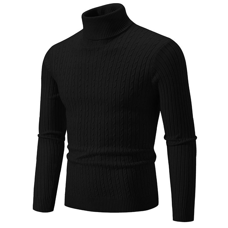 New Men's High Neck Sweater Solid Color Pullover Knitted Warm Casual Turtleneck Sweatwear Woolen Mens Winter Outdoor Tops_voghion.com