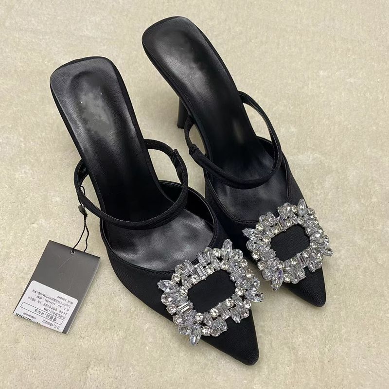 Women's Shoes boutique original single-word high-heeled women's shoes with rhinestone square buckle_voghion.com