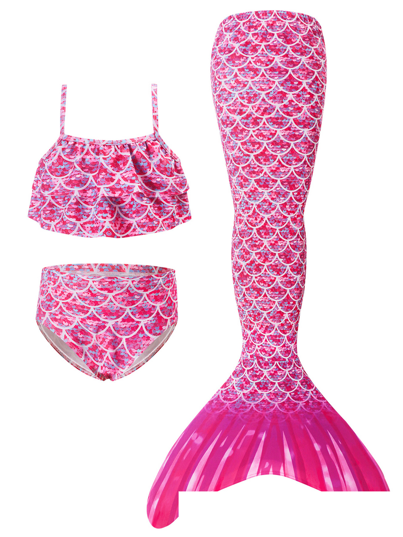 Mother&Kids Mermaid Laste ujumistrikoo performance Ujumiskostüüm kolmeosaline Fish Tail tüdruk Printsessi seeliku bikiinid_voghion.com