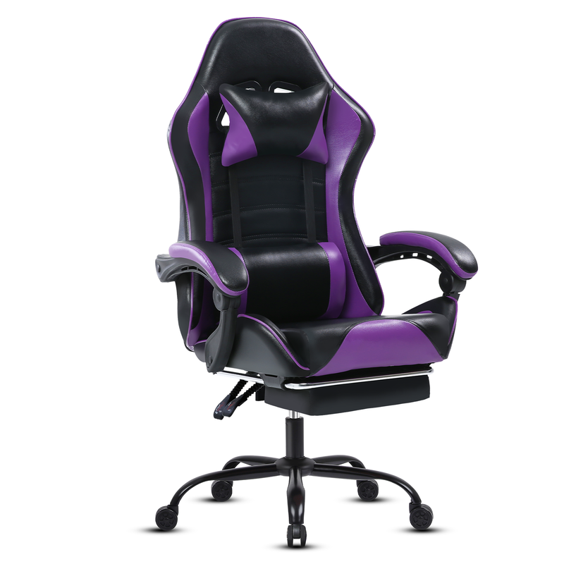 Ergonomischer Gaming-Stuhl mit verstellbarer Neigung (90–155 °), Armlehne, dickem, hochdichtem Kissen, PU-Leder, 136 kg Tragkraft, leisen Rädern, Lila_voghion.com