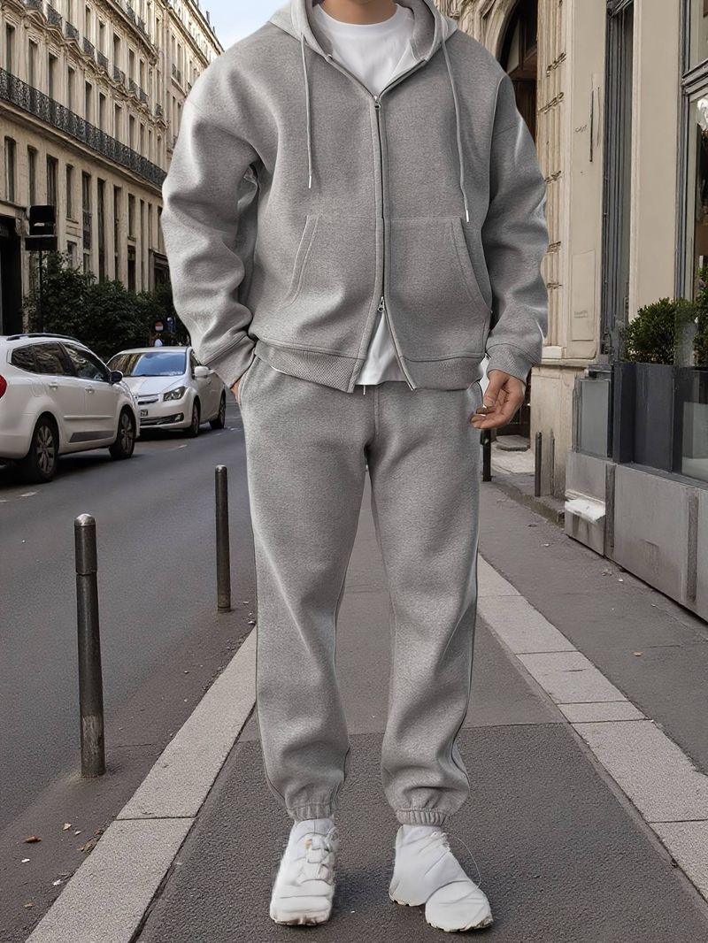 Casual sportset voor heren – ademende, elastische hoodie en joggingbroek, effen bijpassende outfit voor de sportschool, lounge en alledaagse kleding_voghion.com