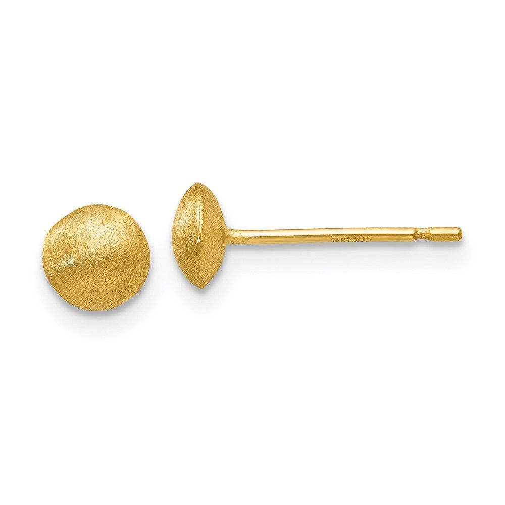 14K 5mm Satin Puffed Button Post Earrings_voghion.com