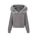 Women's Clothing style all match large fur collar hooded zipper lazy style sweater cardigan jacket autumn and winter high end knitted sweater top_voghion.com
