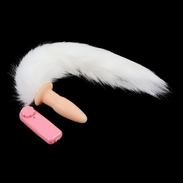 Sex Products White Artificial Fur Tail Butt Plug Flesh Colored Vibration Female Butt Plug Props Vibration Device_voghion.com