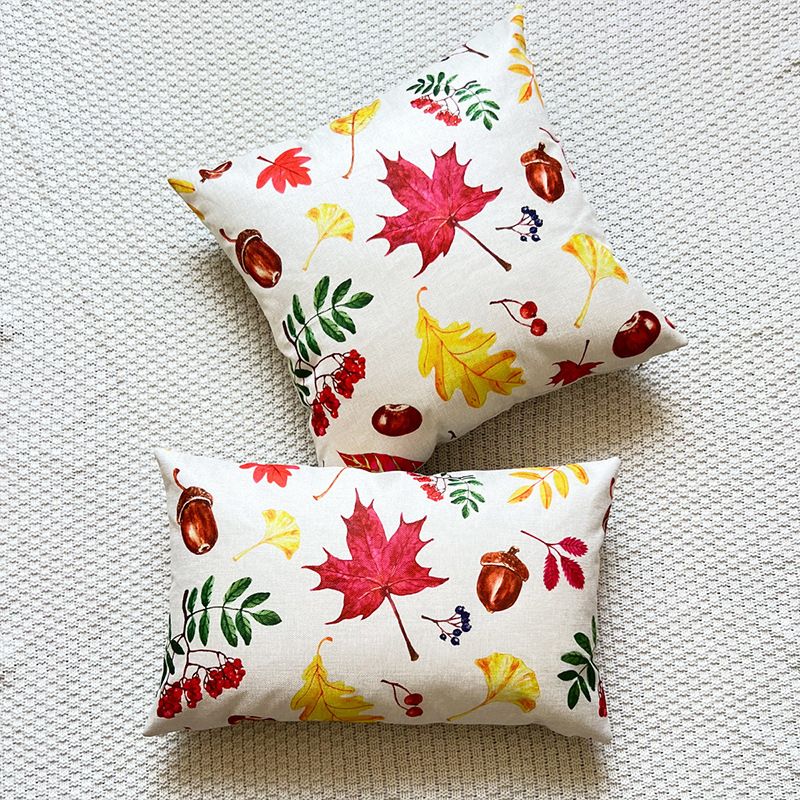 Housse de coussin en lin avec impression de feuilles de ginkgo et de pommes de pin, décoration d'intérieur, housse de coussin de canapé_voghion.com