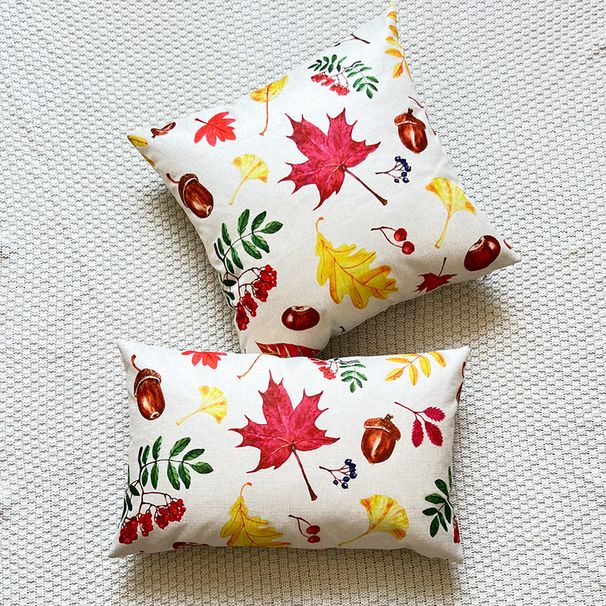 Housse de coussin en lin avec impression de feuilles de ginkgo et de pommes de pin, décoration d'intérieur, housse de coussin de canapé_voghion.com