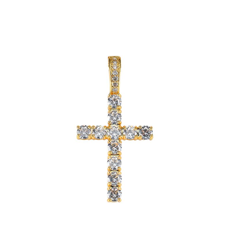 Collana da uomo alla moda con ciondolo a croce Ankh in zircone micro-intarsiato in stile hip-hop in rame_voghion.com