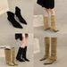 2025 Autumn Winter New Korean Style Pointed Toe Chunky Heel Short For Women Slim Elastic Sock Versatile Flat Fashion_voghion.com