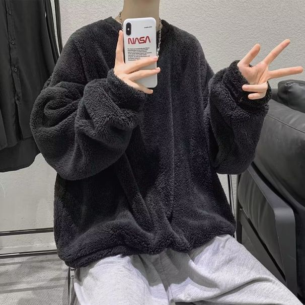 Moški pulover iz debele jagnječje volne in okrogel ovratnik iz flisa_voghion.com