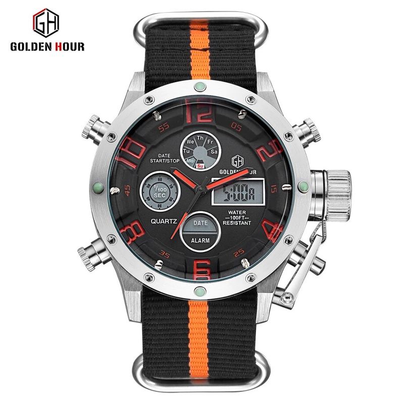 Heren Militaire Sporthorloges Heren Quartz LED Digitaal Uur Heren Nylon Band Polshorloge_voghion.com