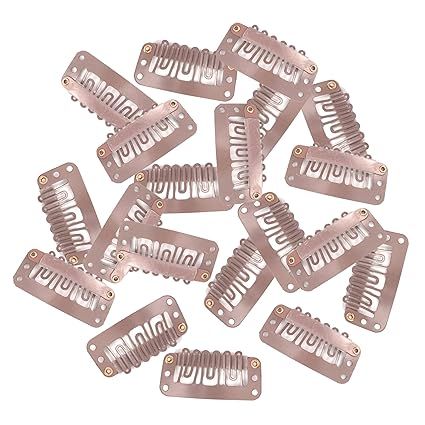 6-Teeth Clips For Hair Extension, Wigs|U-Shape Metal Silicon Clips | 28mm Length 50Pcs Per Pack Light Brown Color_voghion.com