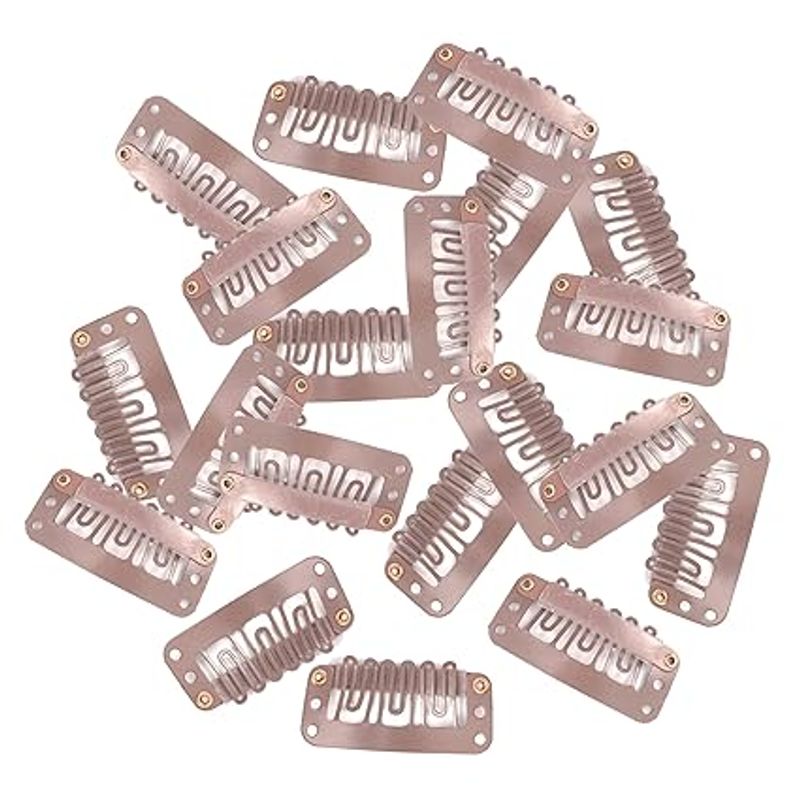 6-Teeth Clips For Hair Extension, Wigs|U-Shape Metal Silicon Clips | 23mm Length 50Pcs Per Pack Light Brown Color_voghion.com