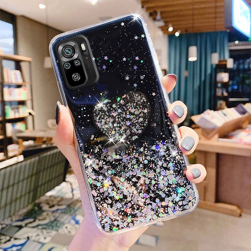 For Xiaomi Redmi Note 10 9 8 7 11 Pro Plus 10S 9S Case Glitter Cover Xiaomi Poco F3 X3 NFC M3 M4 Pro Mi 11T Heart Holder_voghion.com