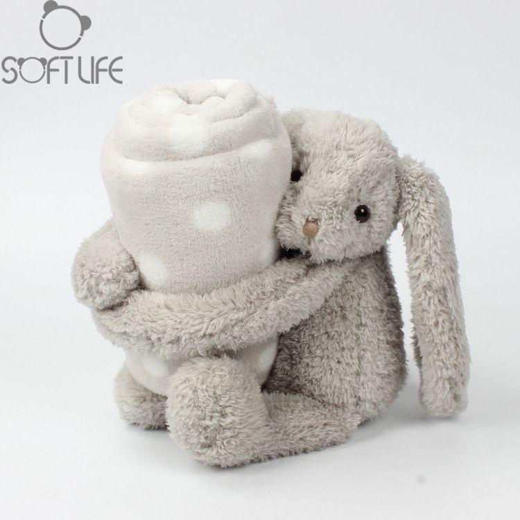 Stuffed Animals Soft Life Gray Rabbit Doll Children's Blanket Plush Toy Soothing Doll One Piece_voghion.com