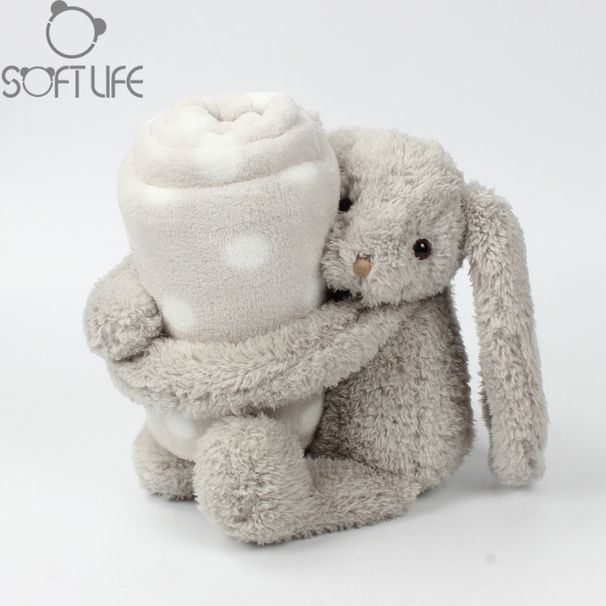 Stuffed Animals Soft Life Gray Rabbit Doll Children's Blanket Plush Toy Soothing Doll One Piece_voghion.com