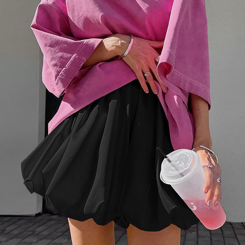 Women's Clothing pure color all match girlish style high waist skirt _voghion.com