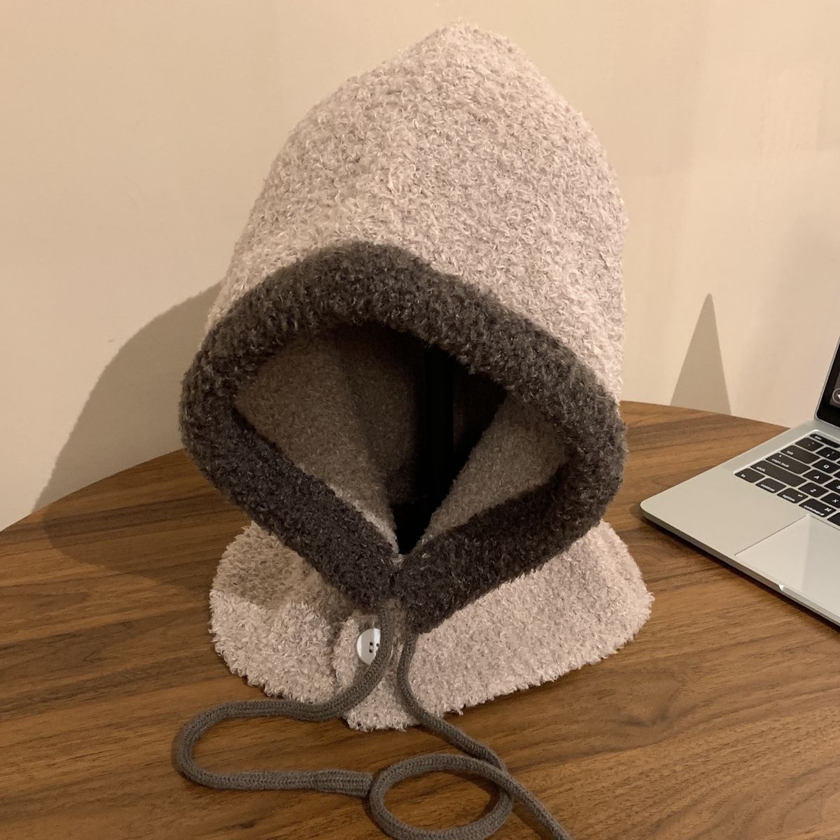 Baraclava hoed voor meisjes, losse grote hoofdomtrek, contrasterende kleur, gebreide muts, sjaal, alles-in-één_voghion.com