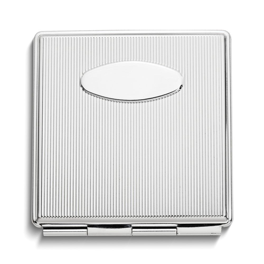 Silver-tone Etched Lines Square Compact Mirror_voghion.com