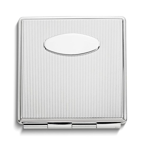 Silver-tone Etched Lines Square Compact Mirror_voghion.com