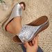 Plus Size One-Strap Thick-Soled Peep-Toe Sandals For Women With Stone Pattern Wedge Heel Beach Slippers_voghion.com