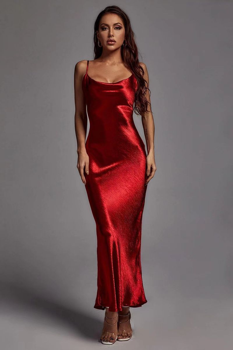 Women's suspenders and leaky back sexy dresses slim fashion long skirts_voghion.com