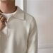 Long sleeved new half zip polo collar knitted sweater with a waffle top made of slim fit solid color yarn top_voghion.com