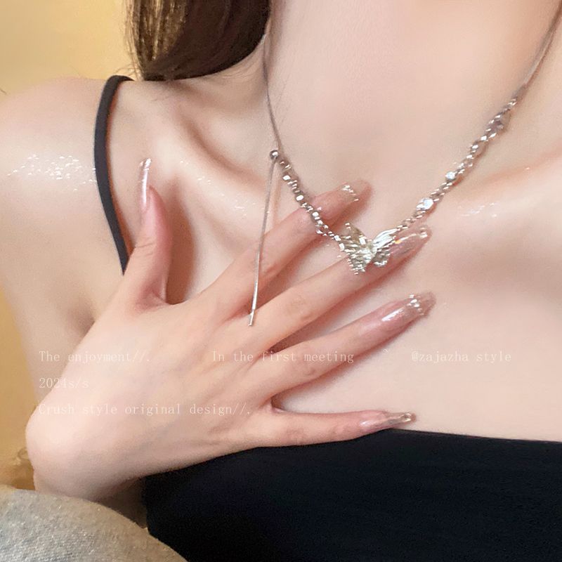 【 36000 People Collection 】 Butterfly Zircon Tassel Necklace For Girls In Summer 2024, New Accessories, Light Luxury,_voghion.com