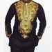 Men's African print casual mid-length deep V robe T-shirt casual pants suit_voghion.com