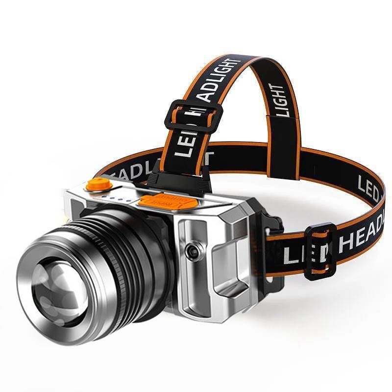 three light source headlight strong light USB wave induction fishing headlight blue light yellow light white light outdoor head mounted_voghion.com