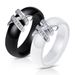 Anello in acciaio e ceramica con intarsio di diamanti Dual X in bianco e nero da 6 mm, per uomo e donna, stile minimalista unisex._voghion.com
