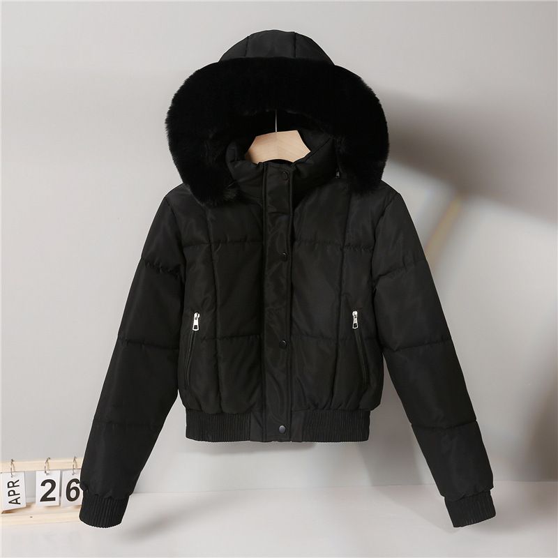 Damenbekleidung Winter Gepolsterter Mantel Mit Fleecefutter, Kurze Kapuzenjacke, Langärmlige Freizeitoberbekleidung Für Kleine Bis Große Größen, Modisch_voghion.com