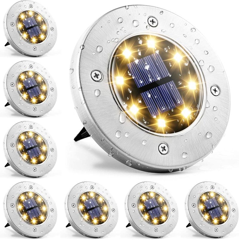 20er Pack Solar Buedemluuchten Outdoor, Waasserdicht 8 LED Solar ugedriwwe Scheiwenluuchten Outdoor Gaart Landschaftsbeliichtung fir Gaart Terrass Rasen Patio Wee Mauer_voghion.com