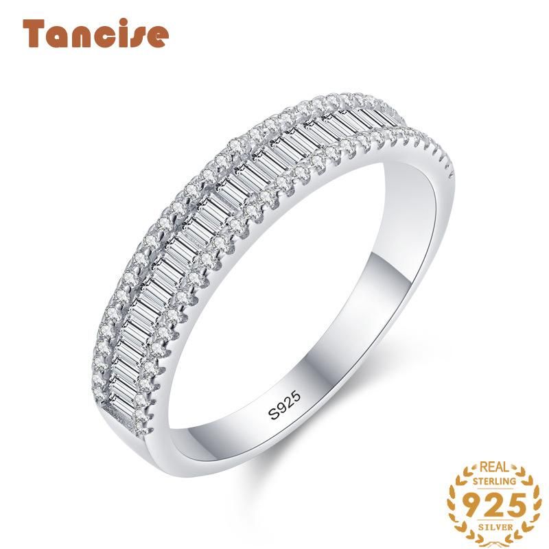 Tancise Classic Zircon Silver Ring Naisten Korut Häät Promise Juhlalahja_voghion.com