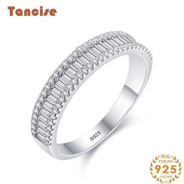 Tancise Classic Zircon Silver Ring Naisten Korut Häät Promise Juhlalahja_voghion.com