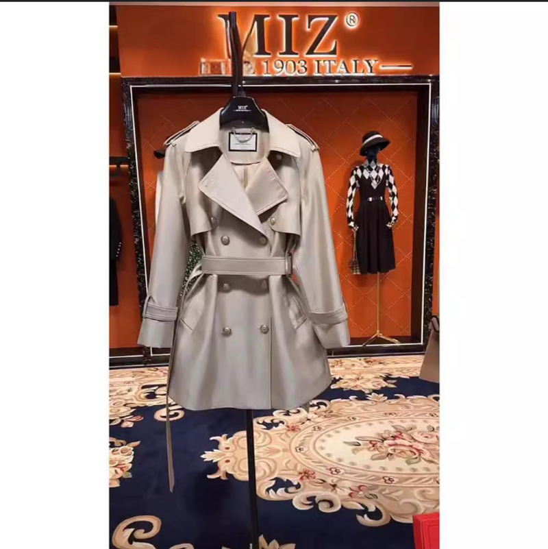 Women's Clothing new style early spring and autumn casual waisted medium length British style khaki trench coat coat for small women_voghion.com