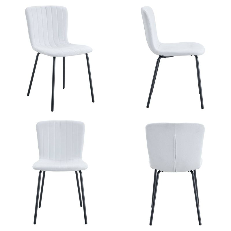 Set Of 4 Modern Dining Chairs, Linen Upholstery With Ergonomic Curved Backrest, Vertical Stitching, Sturdy Metal Legs With Non-Slip Footpads,White_voghion.com