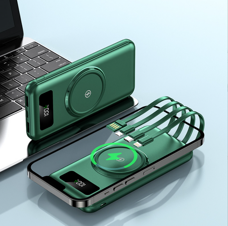 Three-In-One Wireless Charging Power Bank Built-In Four-Wire Power Bank 10000/20000mAh Large Capacity External Battery Free Shipping_voghion.com