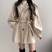 Women's Wool Blend Trench Coat With Notched Lapel, Oversized Fit, Mid-Length For Petite To Plus Size, Autumn Winter Fashion_voghion.com