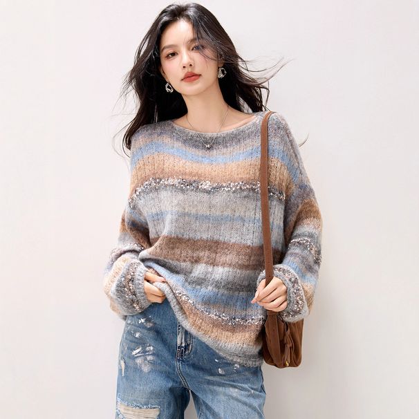 ragazza 2025 autunno inverno nuovo coreano delicato spalle scoperte misto lana lavorato a maglia per le donne stile pigro maglione a maniche lunghe_voghion.com