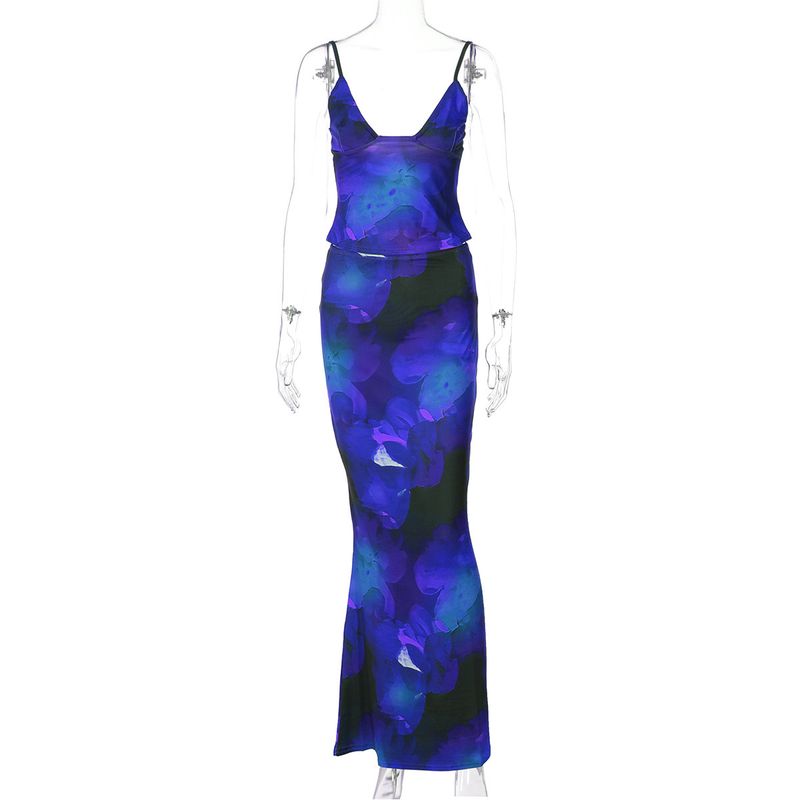 Damenbekleidung Sommer Neue Mode Print Sexy V-Ausschnitt Kleine Weste Schlanker Rockanzug_voghion.com