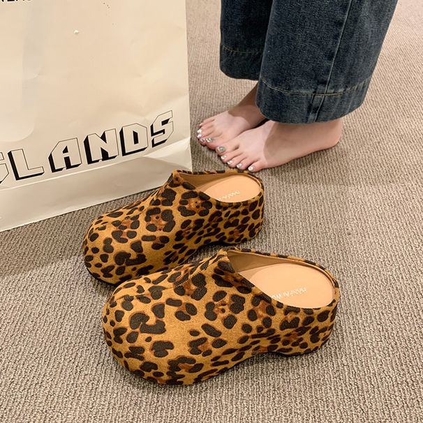 Women's Chunky Platform Closed-Toe Slippers - Boho-Inspired House Shoes With Arch Support & Non-Slip Sole (Brown/Tan/Leopard, EU 35-40)_voghion.com