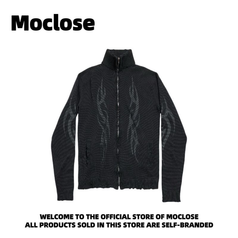 Moclose Herbst/Winter, Dornen-Totem, Vintage, Used-Look, warm, Unisex, Reißverschluss, hoher Halsausschnitt, Strickpullover, Mantel, Wolljacke_voghion.com